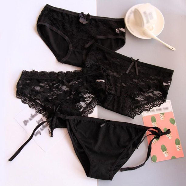 4 Pieces Black Sexy Lace Nylon Panties 1