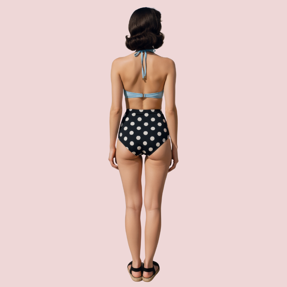 Retro Halter Neck &amp; Bow-Front Sweetheart Bikini Topa in Mint (Top Only)
