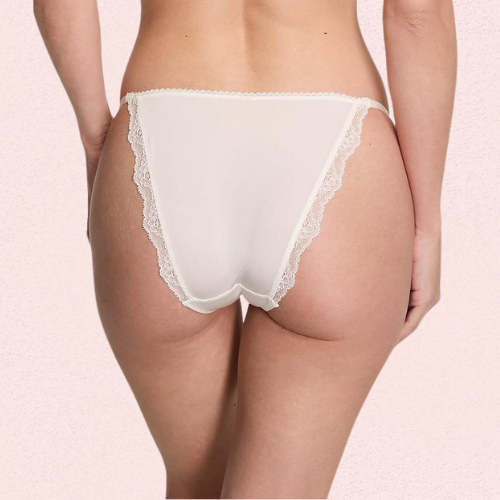 White lace-trimmed underwear.