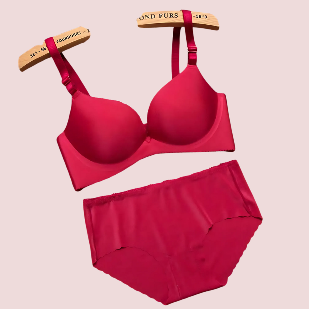 Red Seamless Underwired Lace Bra Panty Set
