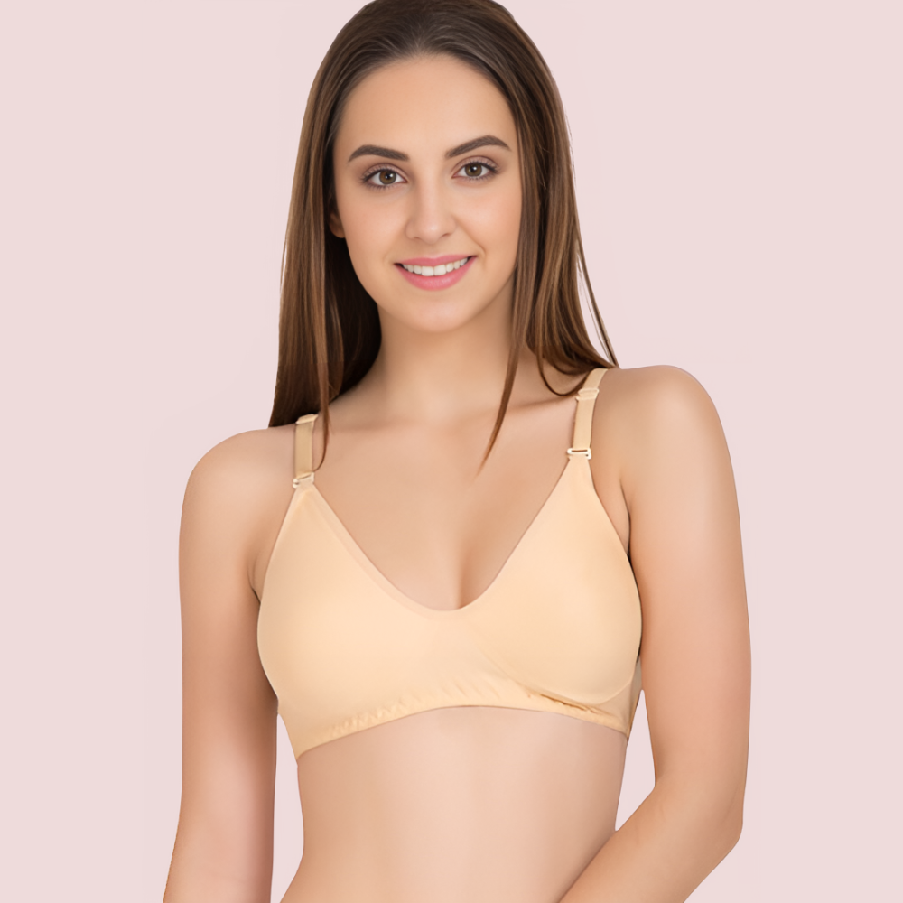♥Super Fine Cotton Bef 2)ige Bra (PK O