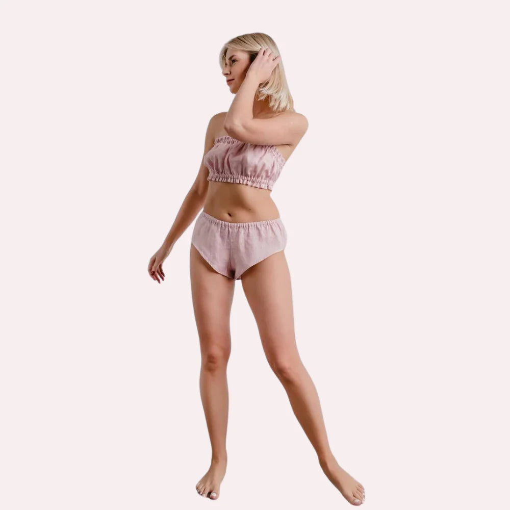 French Daina Organic Cotton Ruffled Bandeau &amp; Vintage Knickers Set