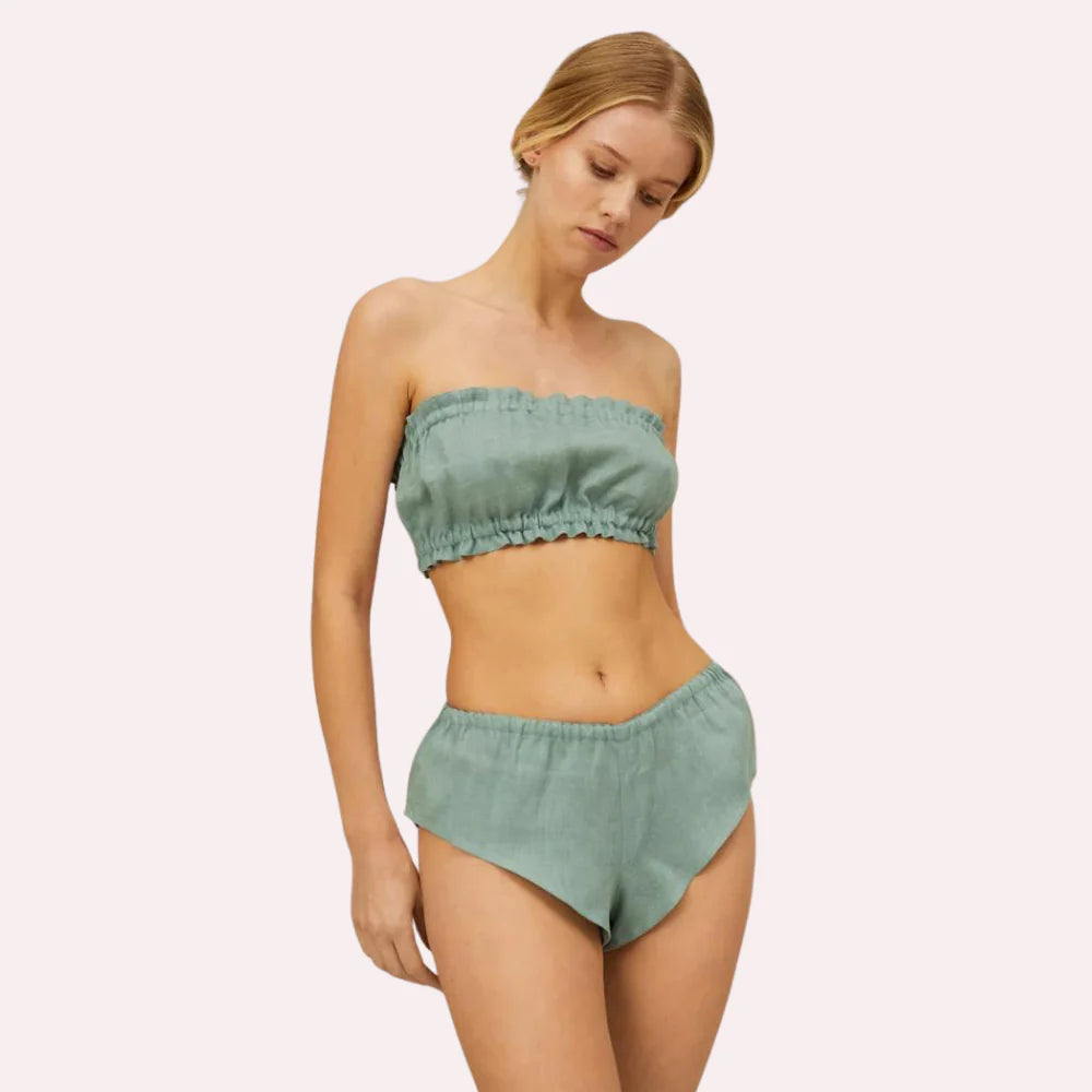 French Daina Organic Cotton Ruffled Bandeau &amp; Vintage Knickers Set